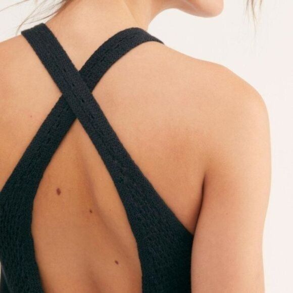 NEW Intimately Free People Black Crochet Knit Strappy Slip Dress Women's Small - Picture 2 of 11